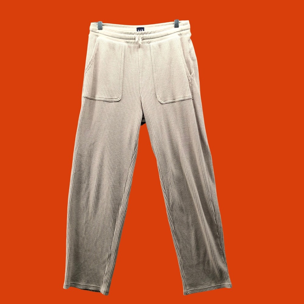 Gap Cream Waffle Knit Tapered Lounge Pants Cobblestone Womens Small Tall